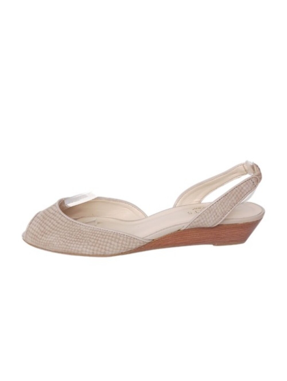 Talbots Sandals Women's 9 B Cream Leather Wedge Peep Toe Snakeskin Print Shoes